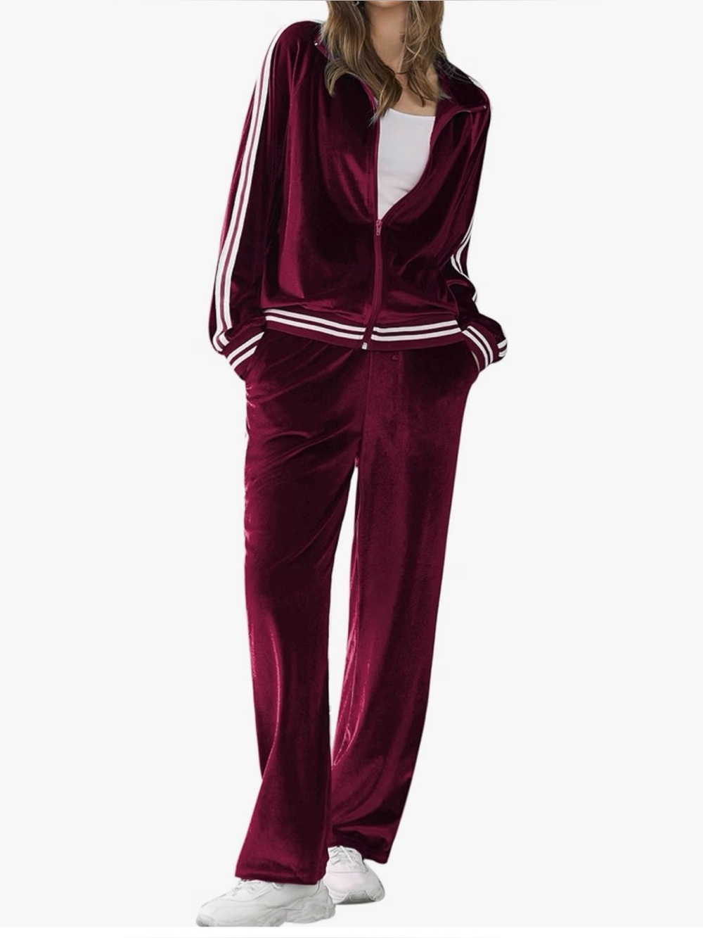 Ekouaer Women’s Burgundy Velvet Tracksuit